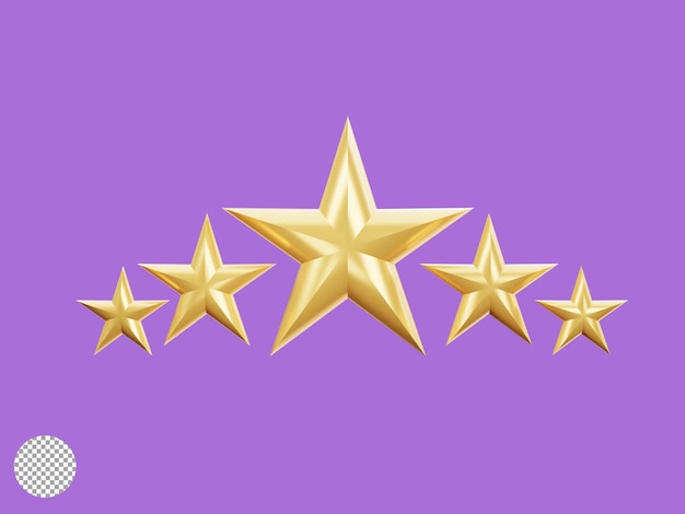 Cinco estrellas doradas para una excelente satisfacción del cliente y concepto de evaluación por ilustración de renderizado 3d