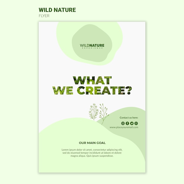Ciò che creiamo modello di volantino natura selvaggia