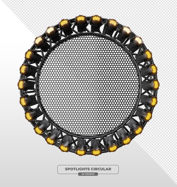 PSD Gratis circular lighting rig with spotlights and mesh center 3d render