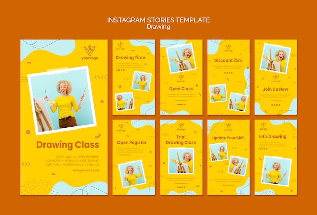 PSD gratuito clase de dibujo historias de instagram
