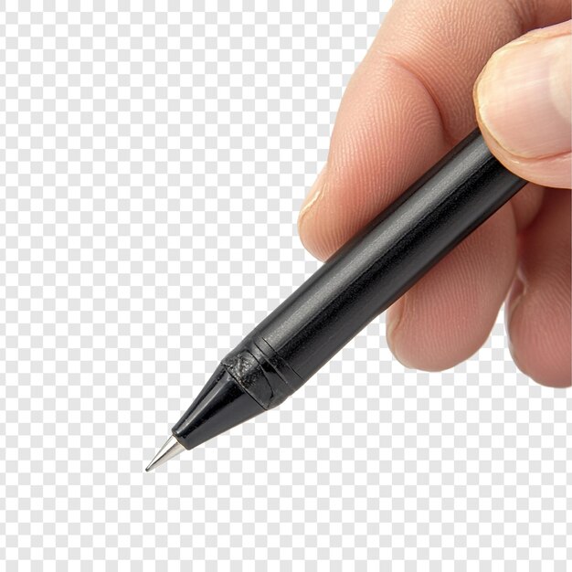 Close-up di una mano che tiene una penna nera pronta a scrivere