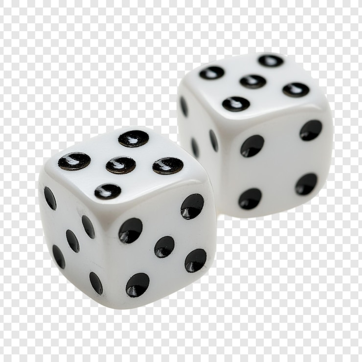 PSD Gratis closeup of two white dice with black dots showing a classic casino game accessory