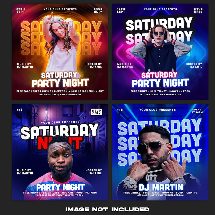 PSD gratuito club dj party flyer post sui social media collection set