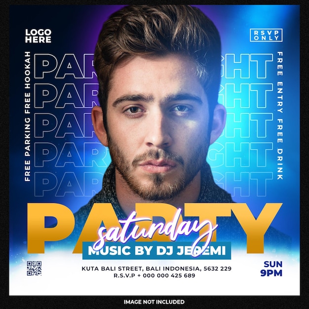 PSD gratuito club dj party flyer publicación en redes sociales