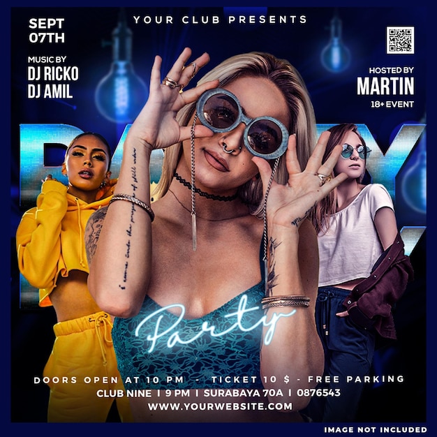 Gratis PSD club dj party flyer social media post