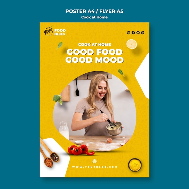 PSD gratuito cocinar en casa tema de póster