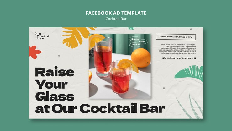 PSD gratuito cocktail bar con deliziosi drink modello facebook