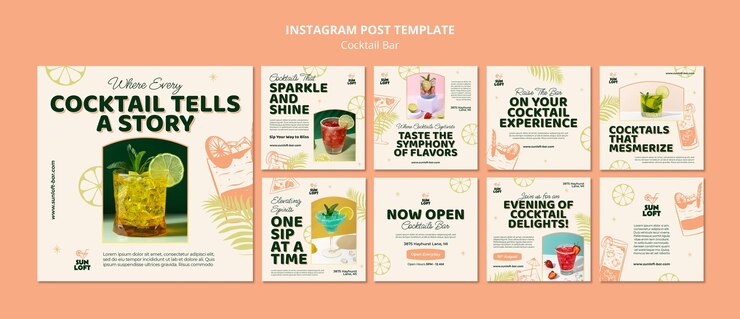 PSD gratuito cocktail bar con deliziosi drink post su instagram