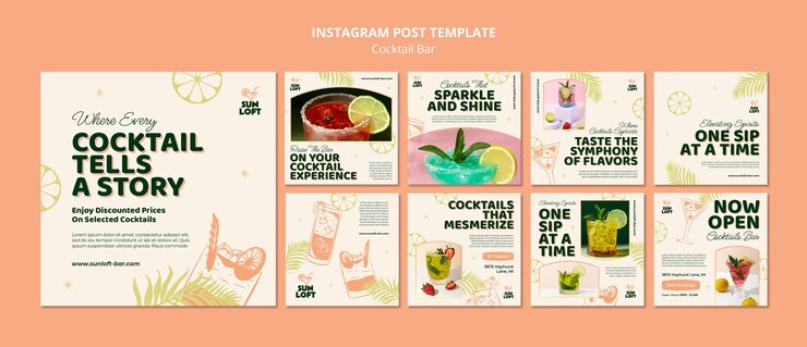 PSD gratuito cocktail bar con deliziosi drink post su instagram