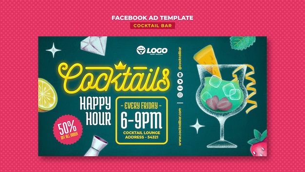 Gratis PSD cocktailbar met heerlijke drankjes facebook-sjabloon