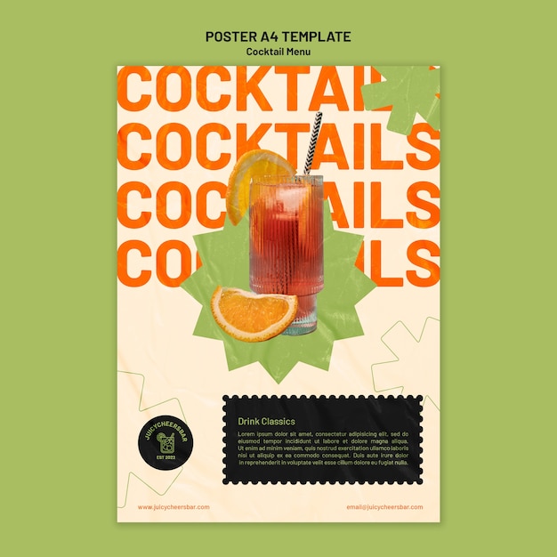 Gratis PSD cocktailmenu poster ontwerpsjabloon