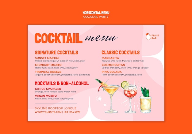 Cocktailmenu voor een cocktailfeestje