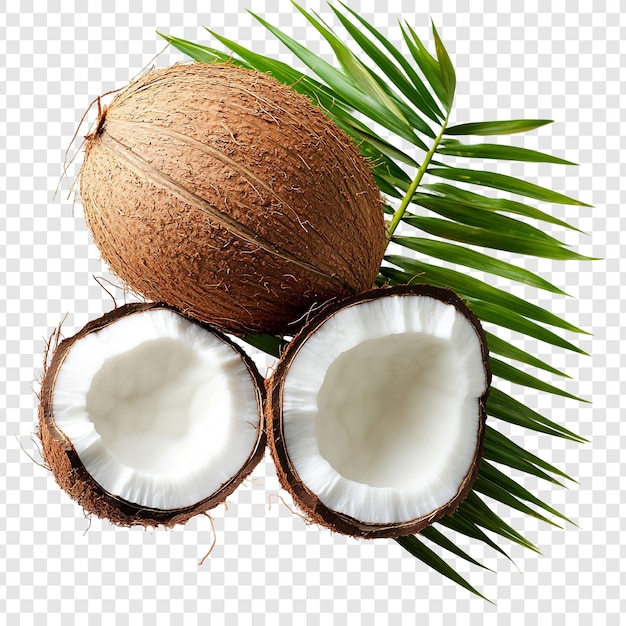 Cocos frescos y delicias tropicales de hojas de palma