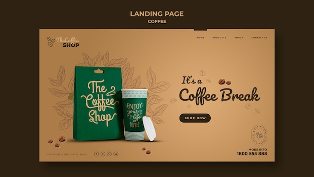 Gratis PSD coffeeshop bestemmingspagina sjabloon