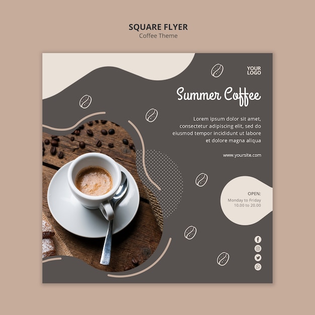 Gratis PSD coffeeshop concept vierkante flyer sjabloon