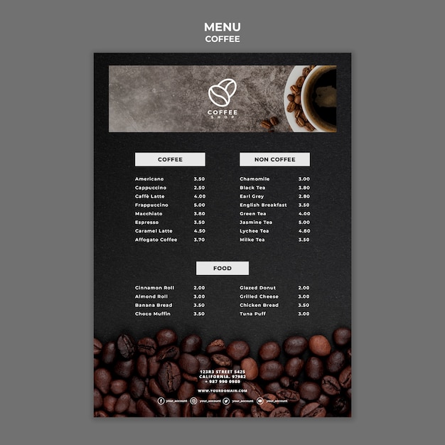 Gratis PSD coffeeshop menusjabloon