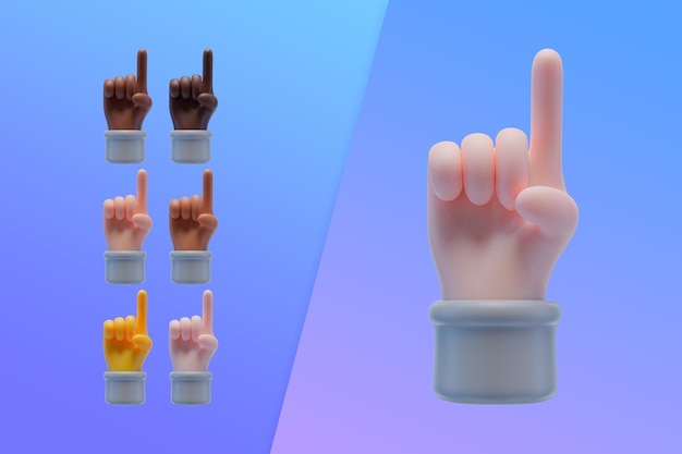 Colección 3d con las manos apuntando el dedo índice hacia arriba