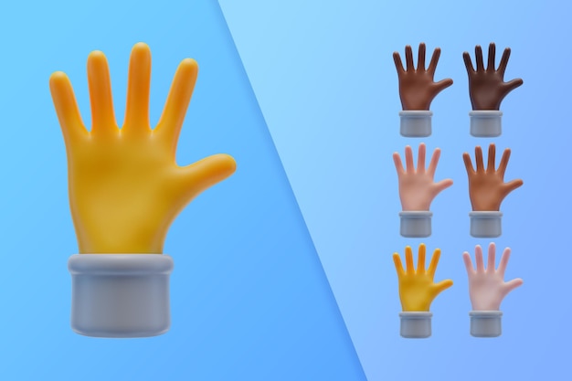 Colección 3d con manos mostrando palmas