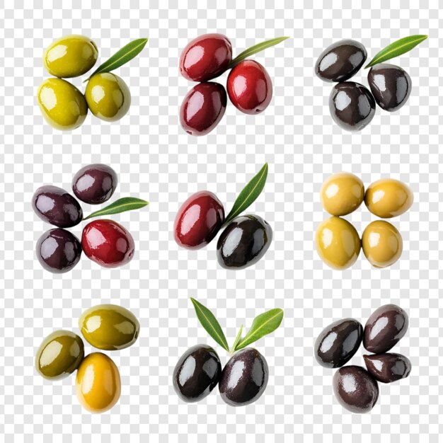 Una colección de aceitunas de colores