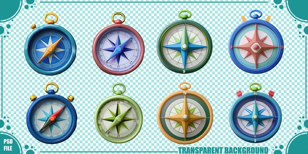 Colección de brújulas coloridas para temas de aventura