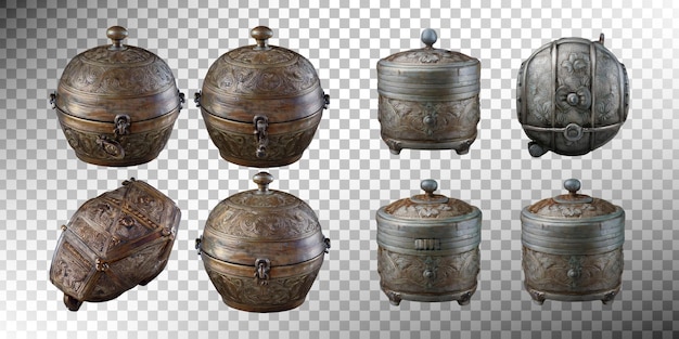 Colección de cajas de almacenamiento metálicas decorativas antiguas