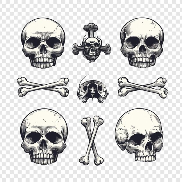 Colección de cráneos y huesos cruzados Un conjunto de diseño gráfico