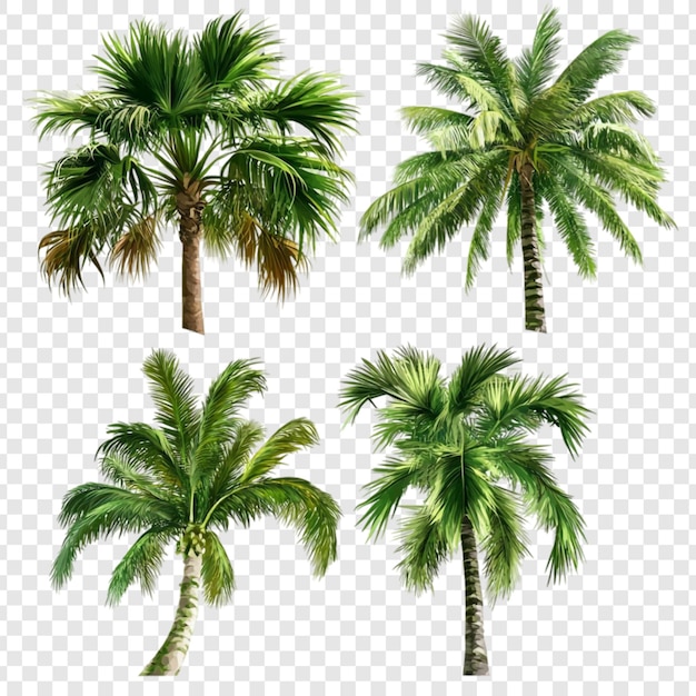 Colección de cuatro palmeras exuberantes Ilustración del paraíso tropical