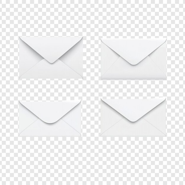 Colección de cuatro sobres blancos en blanco Mockup