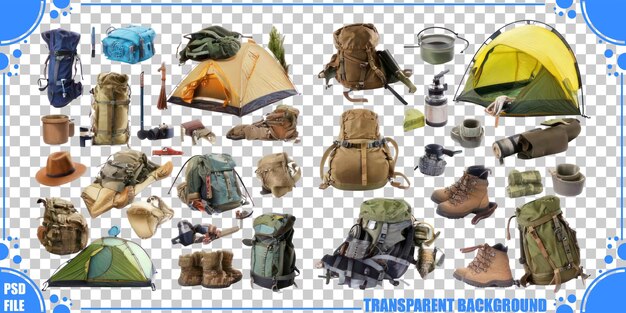 Colección de equipo y equipo de acampada al aire libre
