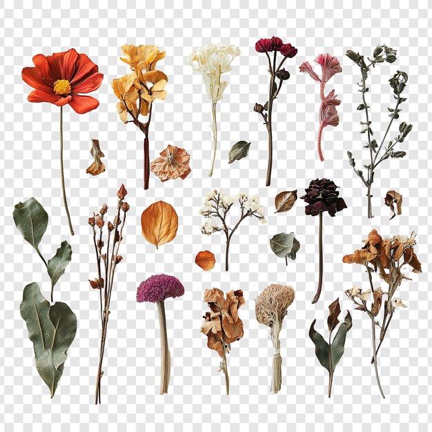 Colección de flores secas Una naturaleza muerta botánica