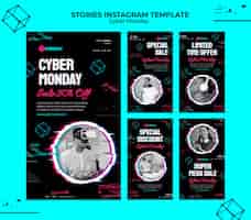 PSD gratuito colección futurista de historias de instagram de cyber monday