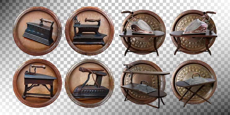 PSD gratuito colección de hierro vintage en marcos redondos
