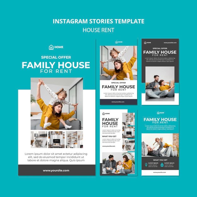 PSD gratuito colección de historias de instagram para alquiler de casas familiares