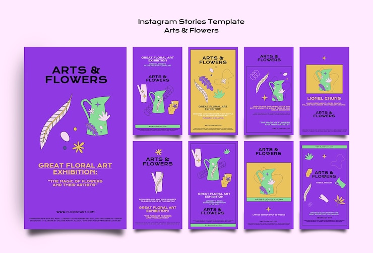 PSD gratuito colección de historias de instagram de artes y flores.