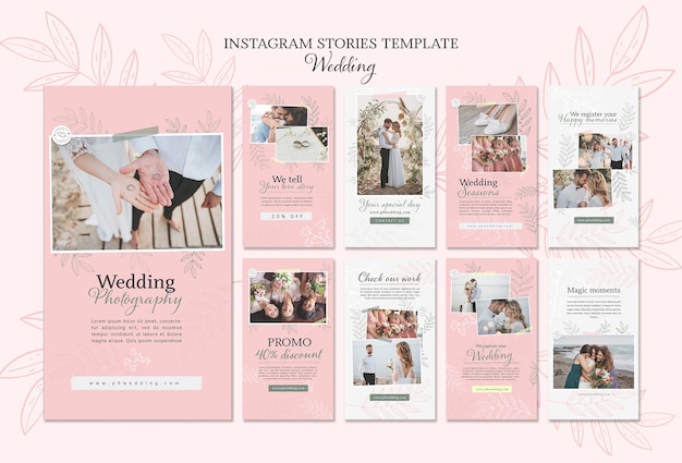 PSD gratuito colección de historias de instagram de boda floral