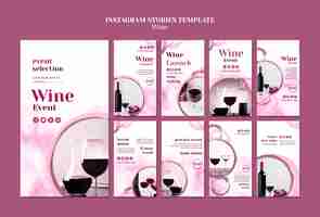 PSD gratuito colección de historias de instagram para cata de vinos
