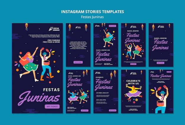 PSD gratuito colección de historias de instagram para la celebración brasileña de festas juninas