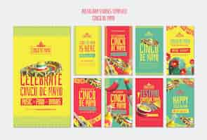 PSD gratuito colección de historias de instagram para la celebración del cinco de mayo