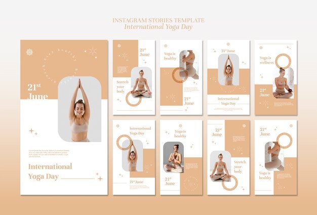 Colección de historias de instagram de celebración del día internacional del yoga