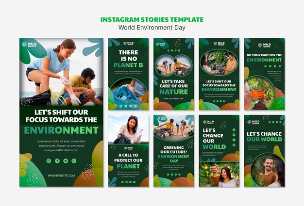 Colección de historias de instagram para la celebración del día mundial del medio ambiente