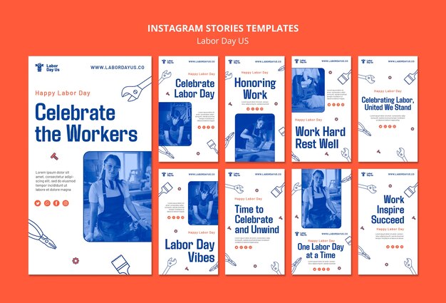 PSD gratuito colección de historias de instagram para la celebración del día del trabajo