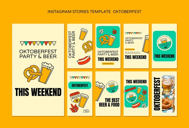 PSD gratuito colección de historias de instagram para la celebración del festival de la cerveza oktoberfest