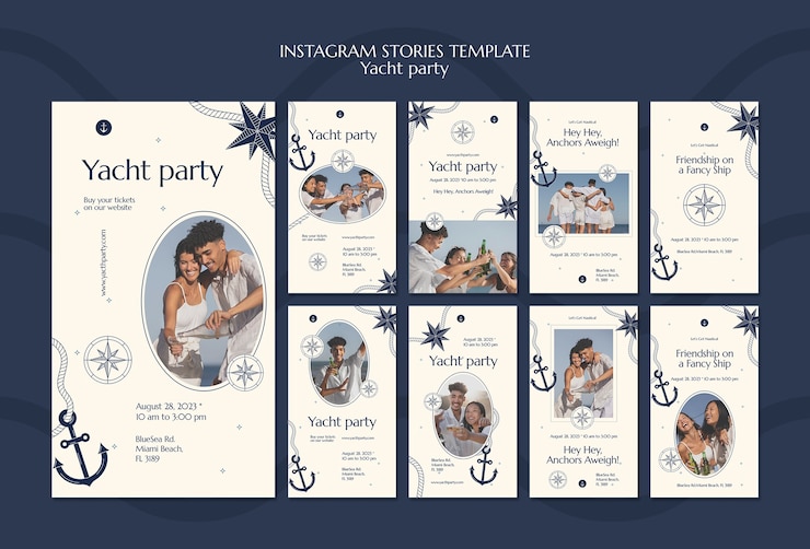 PSD gratuito colección de historias de instagram celebración de fiesta de yate de lujo