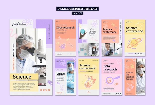 PSD gratuito colección de historias de instagram de ciencia y tecnología