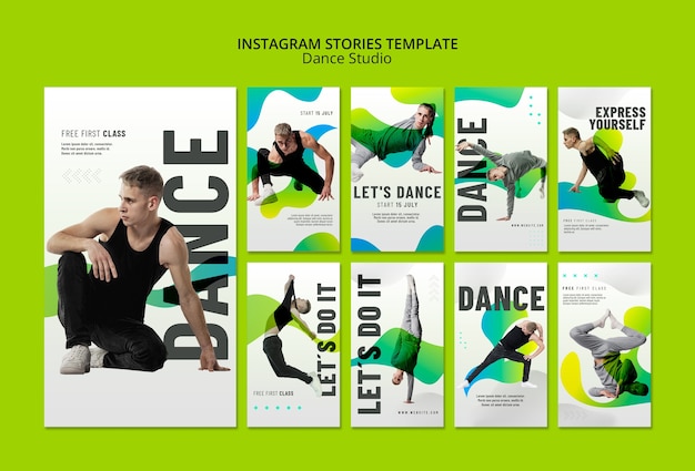 PSD gratuito colección de historias de instagram de clases de estudio de baile