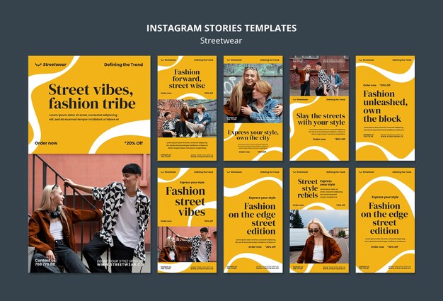 Colección de historias de instagram para compras de moda streetwear