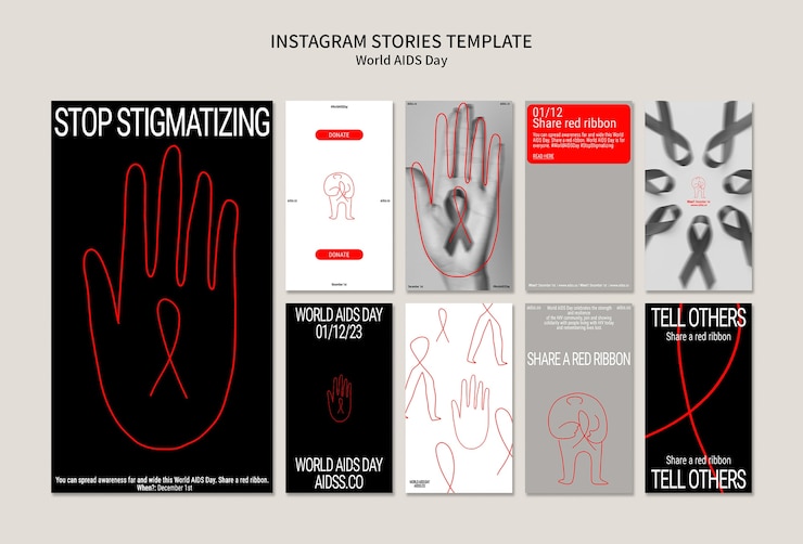 PSD gratuito colección de historias de instagram para la concientización sobre el día mundial del sida