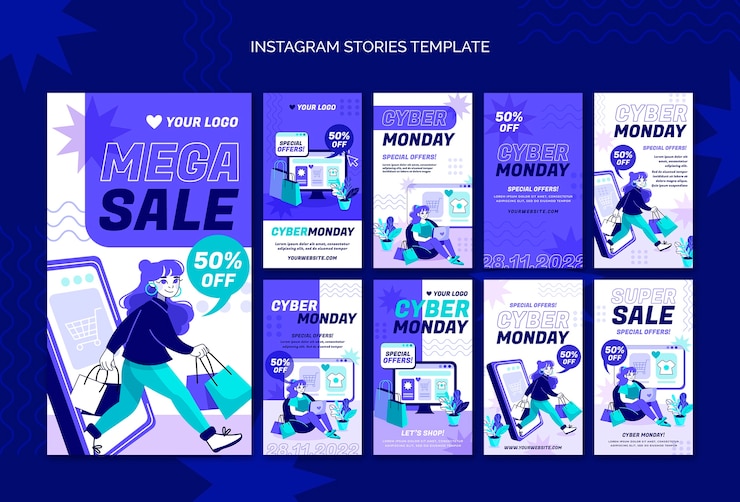PSD gratuito colección de historias de instagram de cyber monday