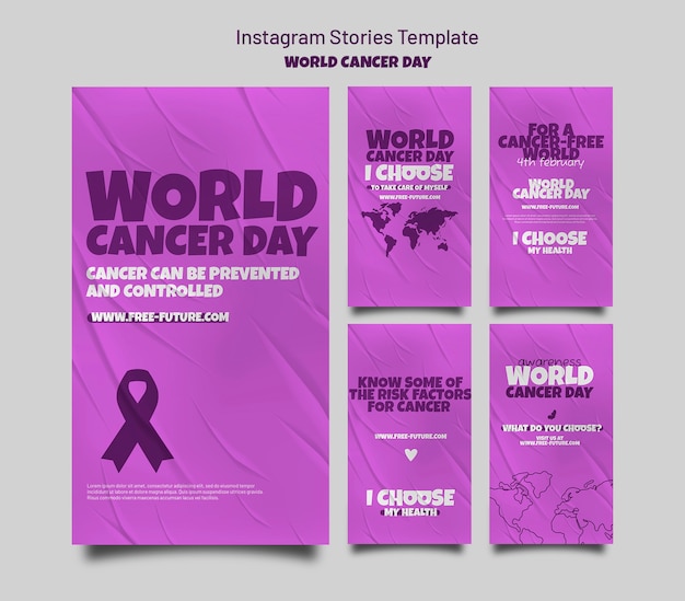 PSD gratuito colección de historias de instagram del día mundial del cáncer