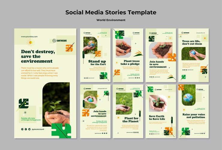 PSD gratuito colección de historias de instagram del día mundial del medio ambiente